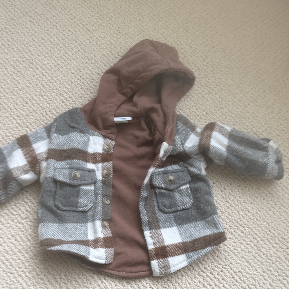 Cozy Plaid Hooded Kids Jacket - Gray and Brown